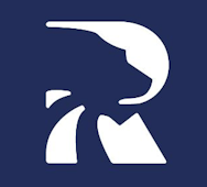 Republiek logo featuring a stylized white letter R with a curved design on dark blue background.