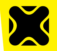 Republic Railways logo featuring a black cross symbol on yellow background.